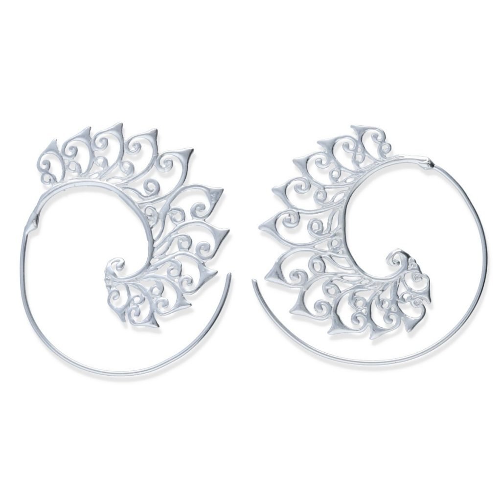 Pendientes plata de ley 925 lisa gipsy espiral con puntas de 35x40mm.